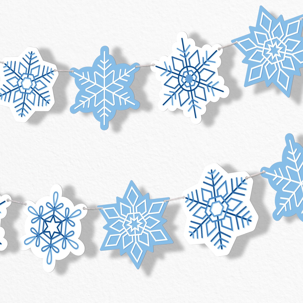 Big Dot of Happiness Blue Snowflakes Garland Banner, Winter Wonderland Decorations Backdrop, 30 Feet of Cord, 15 Paper Snowflake Shapes Double-Sided